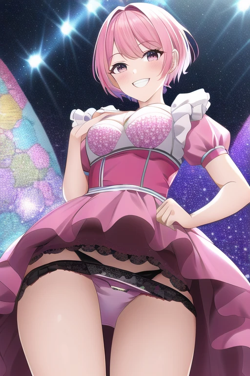 [NovelAI] Short hair Laughing Panties visible from under skirt From below Masterpiece Idol costume [Illustration]